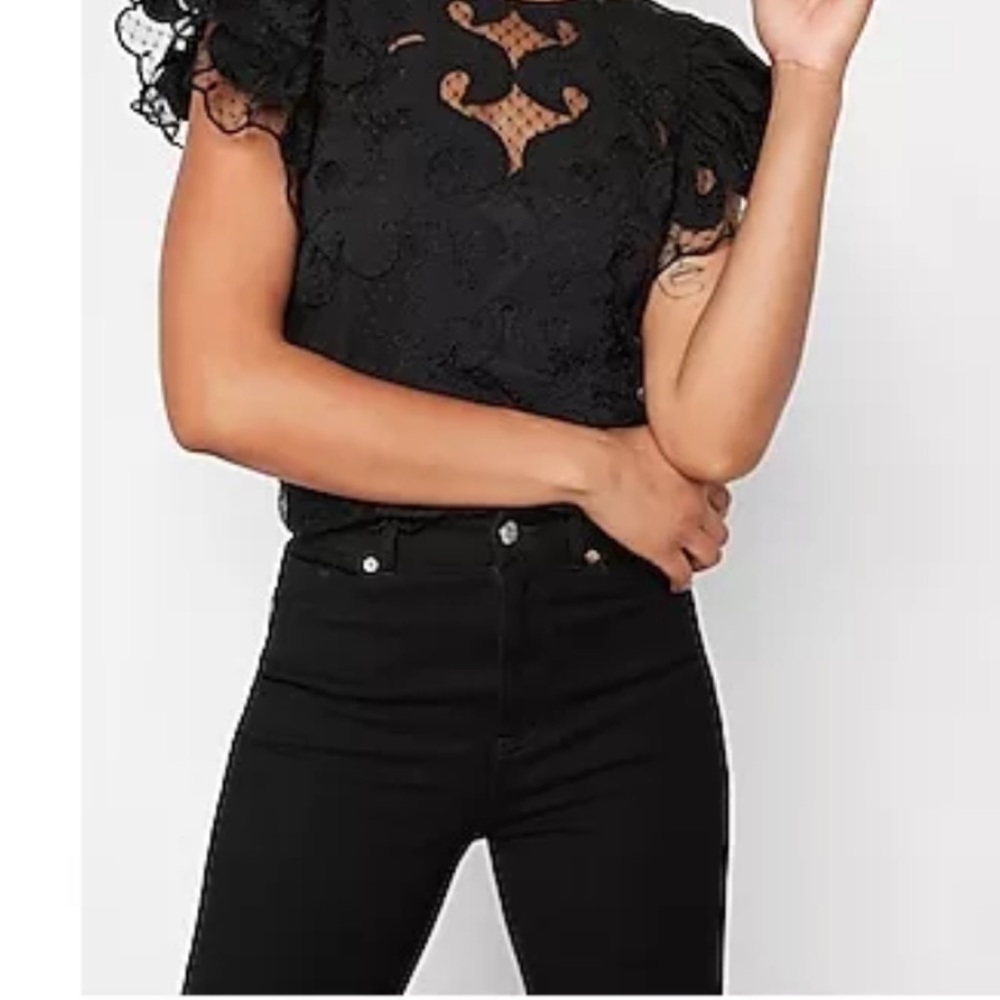 Express Black Lace Short Sleeve Top